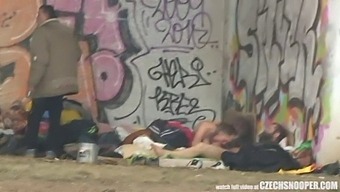 A Threesome Among Homeless People In A Public Place, Caught On A Homemade Spy Camera