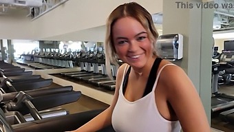 Alexis Kay, With Her Large Natural Breasts, Is Chosen In The Gym And Filled With Cream